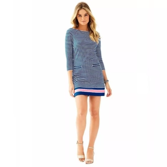 Lilly Pulitzer Striped Navy and Pink Dress sz XS Euc 008 - Picture 4 of 8